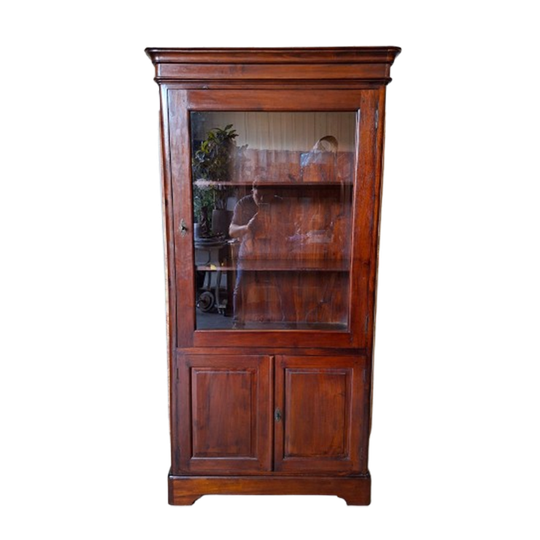 Klassiek Teakhouten Vitrinekast, Servieskast, Buffetkast Afm.94x39 En 190cm Hoog. 1