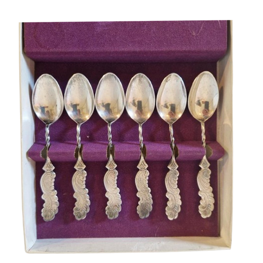 Antieke Theelepels In Doos Verzilverd Zilver 1