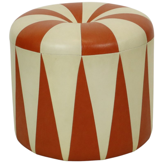Ronde Vintage Poef Oranje Crème Tweekleurig Skai Sixties 1
