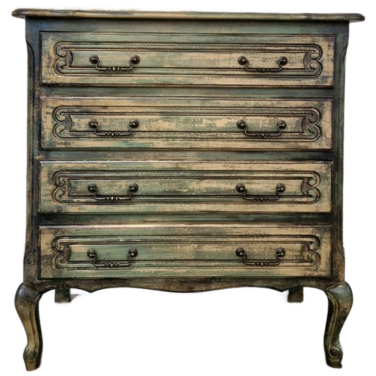 Patina Stijl Dressoir/ Vintage Look Kastje In Groen En Creme/ Retro Ladekastje 1