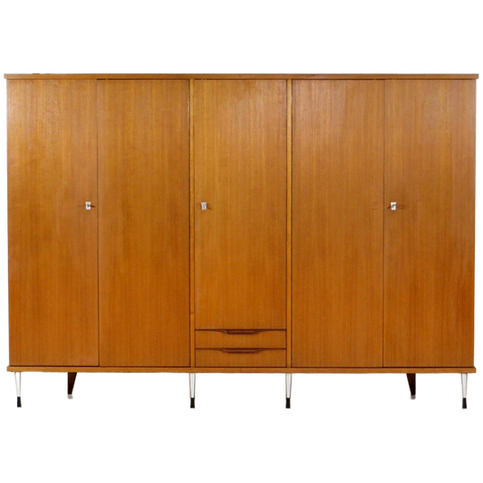 Grote Vintage 5-deurs Teak Kledingkast In Italiaanse Stijl, 1960s 1