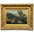 Antiek Landschap In Een Rijkelijk Vergulde Baguettelijst. thumbnail 1