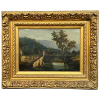 Antiek Landschap In Een Rijkelijk Vergulde Baguettelijst.