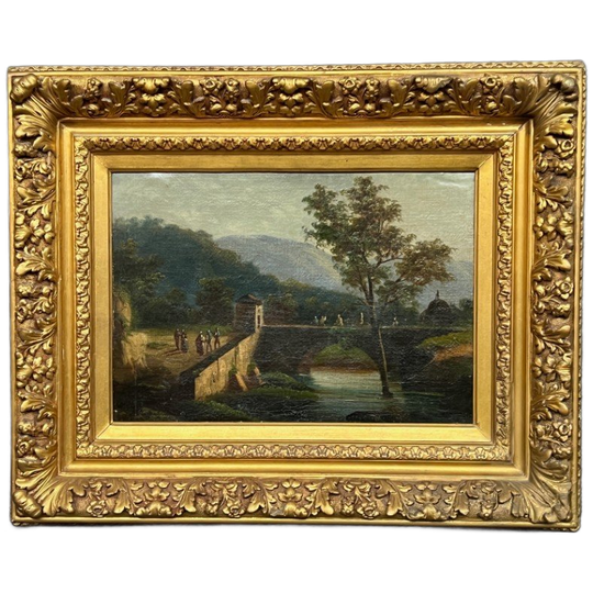 Antiek Landschap In Een Rijkelijk Vergulde Baguettelijst. 1