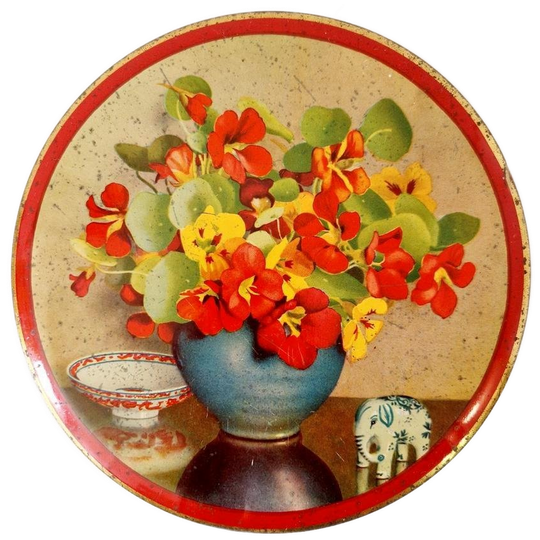 Vintage Koektrommel Koekjestrommel Blik Bloemen Jaren 50 1