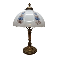 Vintage Messing Lamp Met Witte Opaline Kap