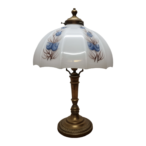 Vintage Messing Lamp Met Witte Opaline Kap