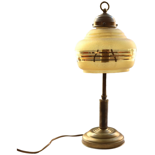 Art Deco Tafel Lamp Goud/suikerglas, Jaren '30/'40 1