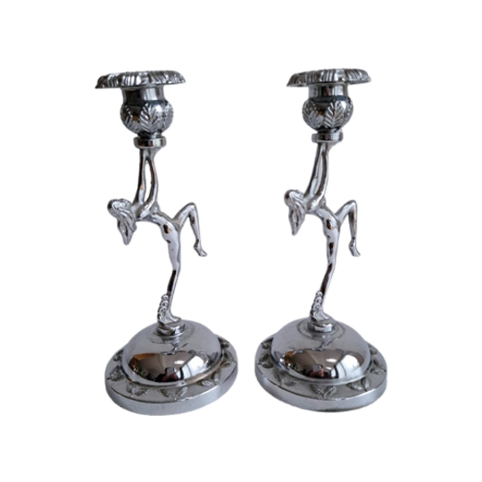 Prachtig Vintage Danseres Kandelaars Art Deco Design 1