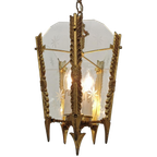 Vintage Franse Messing Lantaarnlamp, Hanglamp, Lamp Met Ketting thumbnail 1