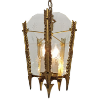 Vintage Franse Messing Lantaarnlamp, Hanglamp, Lamp Met Ketting