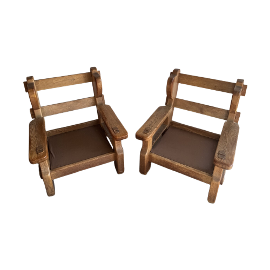 Pair Of Stunning Brutalist Oak Sofa's 1