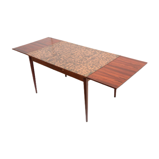 Unieke Vintage Brutalist Uitschuifbare Eettafel Met Koperen Blad 1