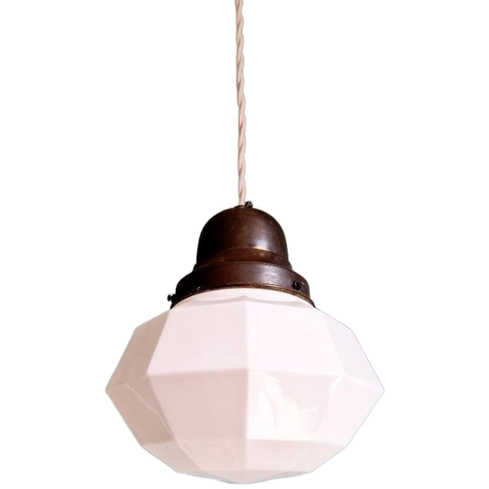 Art Deco Hanglamp In Gefacetteerde Witte Opaline, Jaren 20 1