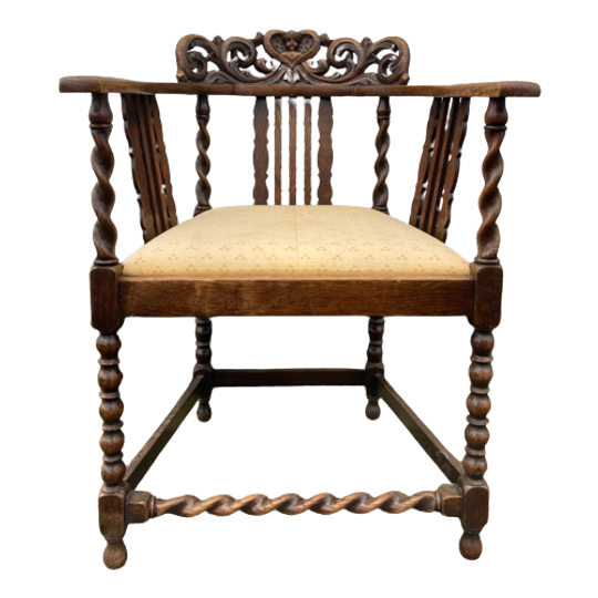 Antiek Eiken Stoel Met Armleuningen, Totale Hoogte 80 Cm 1