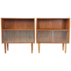 2 Vintage Teak Houten Deense Kastje Glazen Deurtjes Keuken thumbnail 1