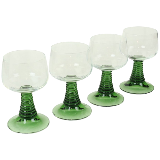 Set Van 4 Vintage Luminarc Roemer Wijnglazen Groene Geribbelde Voet 1