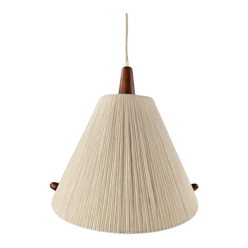 Vintage Hanglamp Van Temde. Teak En Touw