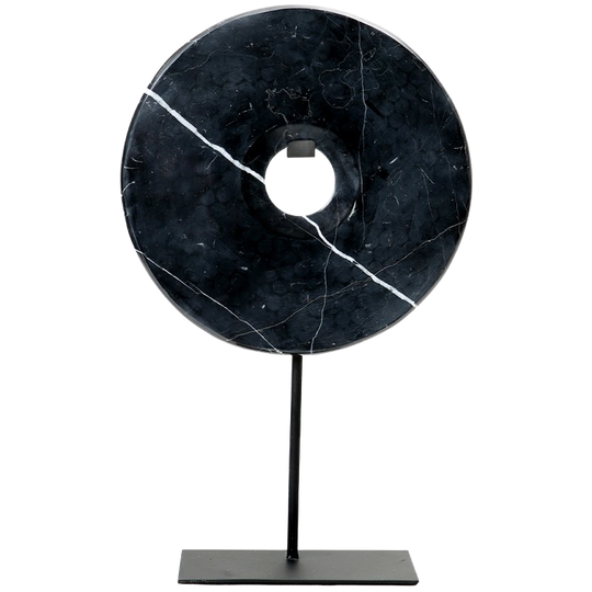 Bazar Bizar | De Marmeren Schijf Op Standaard - Zwart - L 1