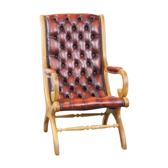 Luxe En Klassieke Rood Gevlamde Engelse Rundleren Chesterfield Fauteuil Met Sierlijke Details 1