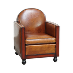 In Goede Staat Verkerende, Mooie, Cognac Kleurige, Schapenleren Art Deco Design Fauteuil thumbnail 1