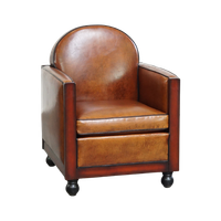 In Goede Staat Verkerende, Mooie, Cognac Kleurige, Schapenleren Art Deco Design Fauteuil