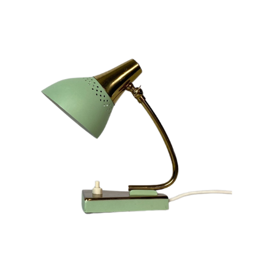 50s Lampje, Bedlampje. Groen Messing 1950 Vintage. 1
