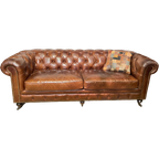 Showroommodel Stoere Industriële Chesterfield 3 Zits Bank In Vintage Cognac Leer thumbnail 1