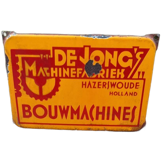 Geleefd Emaille Reclamebord De Jong's Machinefabriek. 1