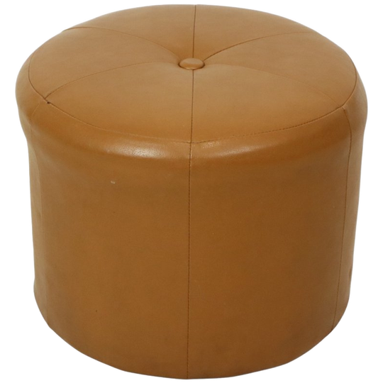Ronde Vintage Poef Camel Bruin Skai Kunstleer 1