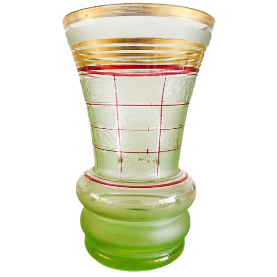 Art Deco Booms Groen Glas De Rupel Vaas Gouden Lijnen 1930’s 1