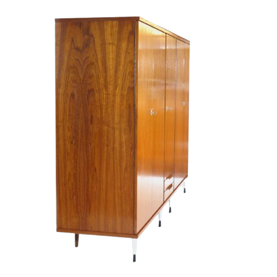 Grote Vintage 5-deurs Teak Kledingkast Italiaanse Stijl Jaren 60 1