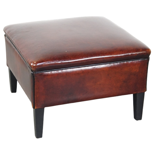 Grote Vierkante Schapenleren Hocker Met Een Mooi Patina 1