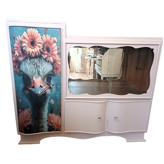 Roze Vitrinekast "struisvogel" 1