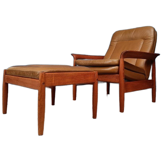 Vintage Fauteuil Met Voetenbank, Deens Design 1