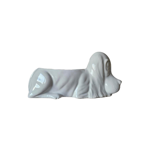 Vintage Witte Bloempot Hond Basset