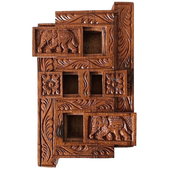 Houtsnijwerk Puzzeldoos Sieradenkistje Met Geheime Vakjes Uit Sri Lanka 1