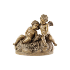 Groot Antiek Beeld Sculptuur Terracotta Cherubijnen Putti Terre Cuite Frankrijk 1900 thumbnail 1