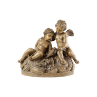 Groot Antiek Beeld Sculptuur Terracotta Cherubijnen Putti Terre Cuite Frankrijk 1900