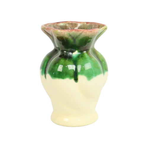 Kleine West Germany Vaas Crème Groen Craquelé Geglazuurd Keramiek 15Cm