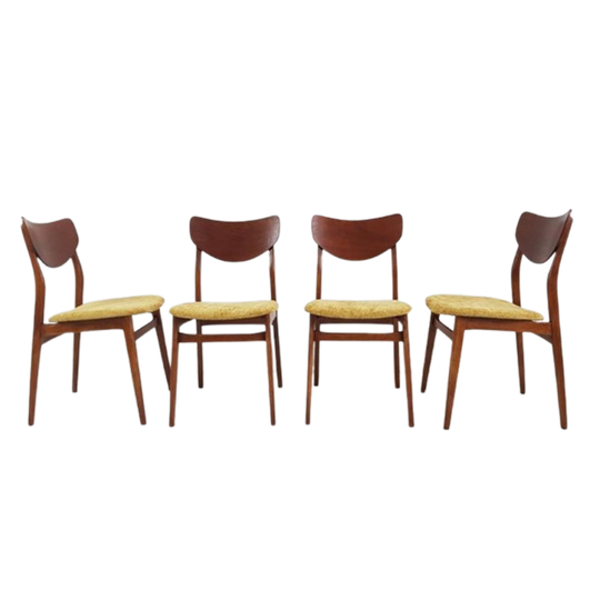 4 Deense Stoelen Teak Fineer Okergeel | Dining Chairs Teak 1