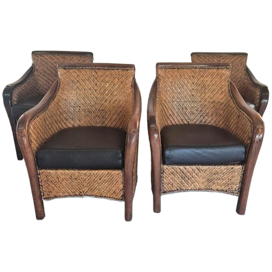 4 Art Deco Colonial Stijl Fauteuils Rotan 1