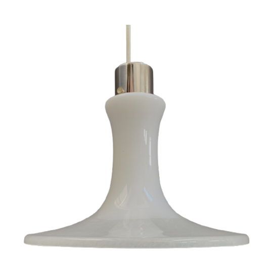 White Glass Pendant Lamp 1980s 1