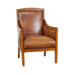 Statige, Luxe Schapenleren Art Deco Design Armchair Gecombineerd Met Hout thumbnail 1