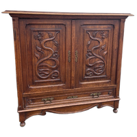 Art Nouveau Eiken Kastje Met Onderlade En Plank