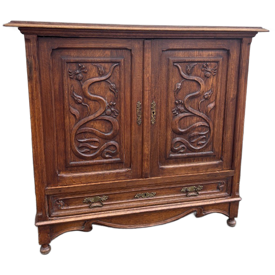 Art Nouveau Eiken Kastje Met Onderlade En Plank 1