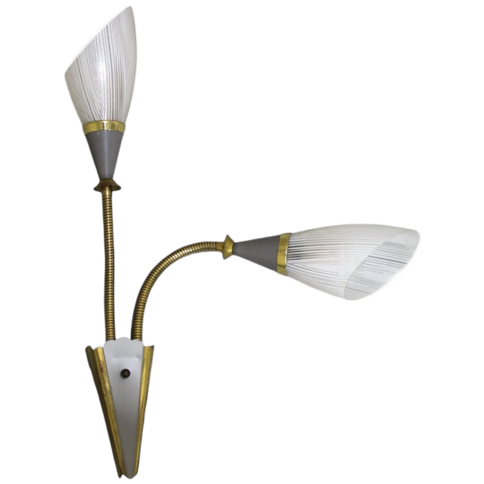 Vintage Buigbare Wandlamp - Jaren '50, Messing, Glas 1