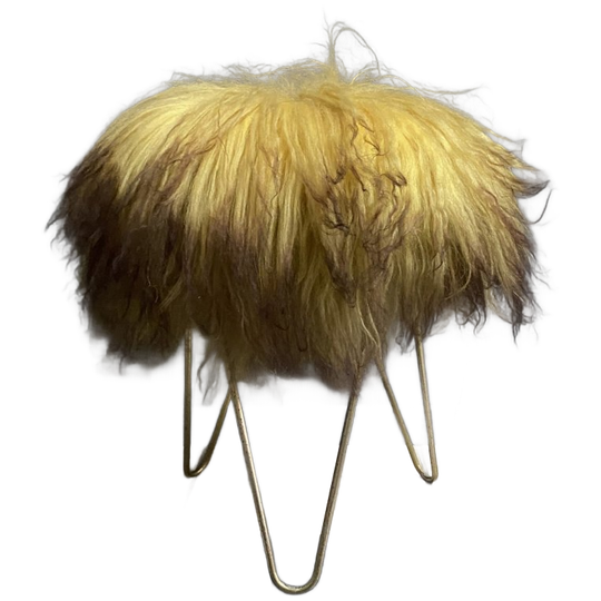 Yellow Angora Sheep Skin Stool 1960s 1
