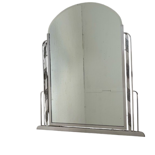 Art Deco Spiegel Met Geslepen Glas In Aluminium Lijst, Jaren 30 1