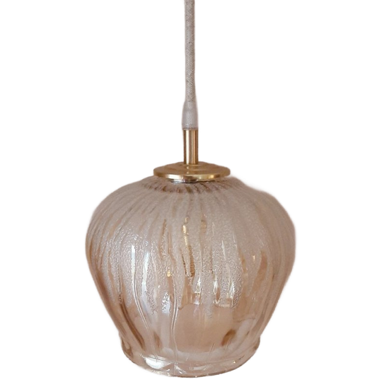 Vintage Hanglamp Amberkleur | Frosted Glas | Jaren 60 Lamp 1